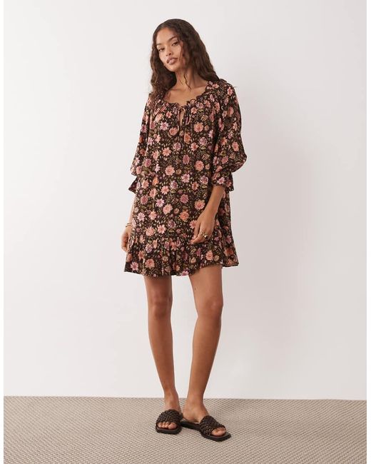 Miss Selfridge Brown Spun Smock Dress