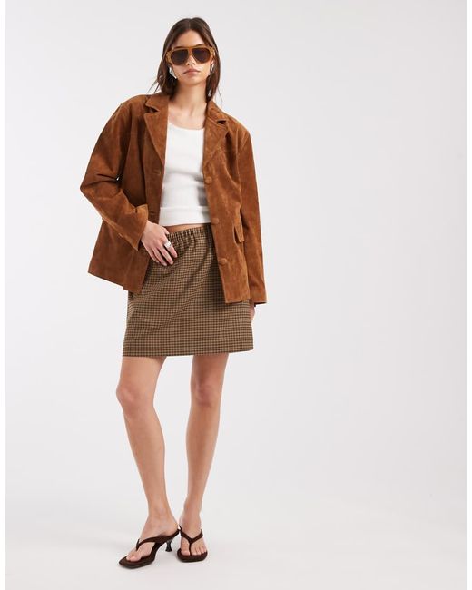 laagam Brown Maira Real Suede Long Jacket
