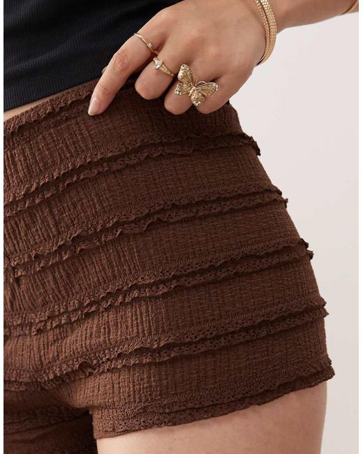 Miss Selfridge Brown Ruffle Detail Shorts
