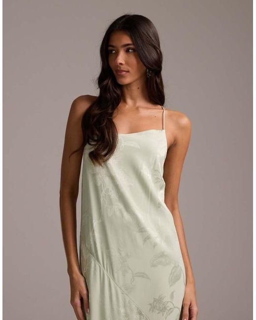 ASOS Green Bridesmaids Asymmetric Drape Jacquard Cami Maxi Dress