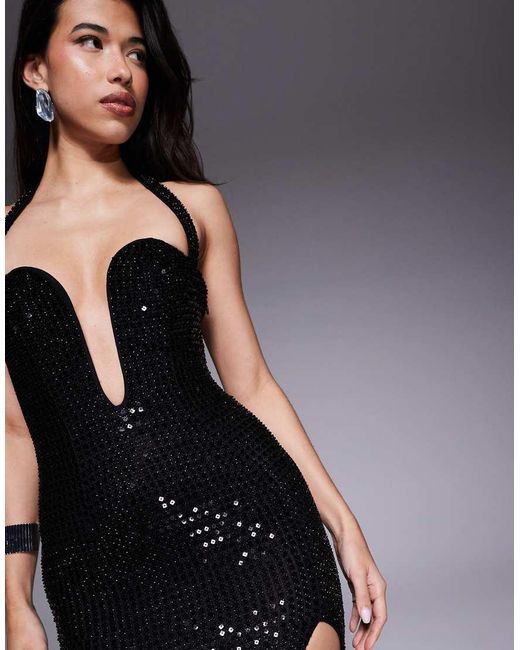 Oh Polly Purple Sansel Embellished Sweetheart Gown