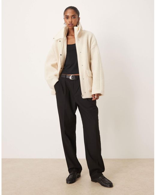 Mango Natural High Neck Textured Utility Jacket