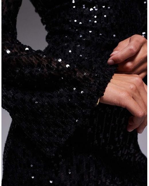 Jaded Rose Petite Black Fluted Sleeve Sequin Mini Dress