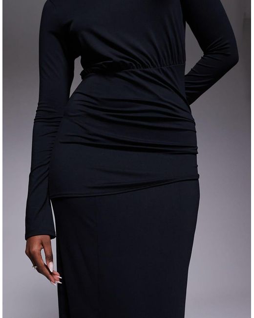 ASOS Blue Cinched Waist Front Slit Detail Maxi Dress