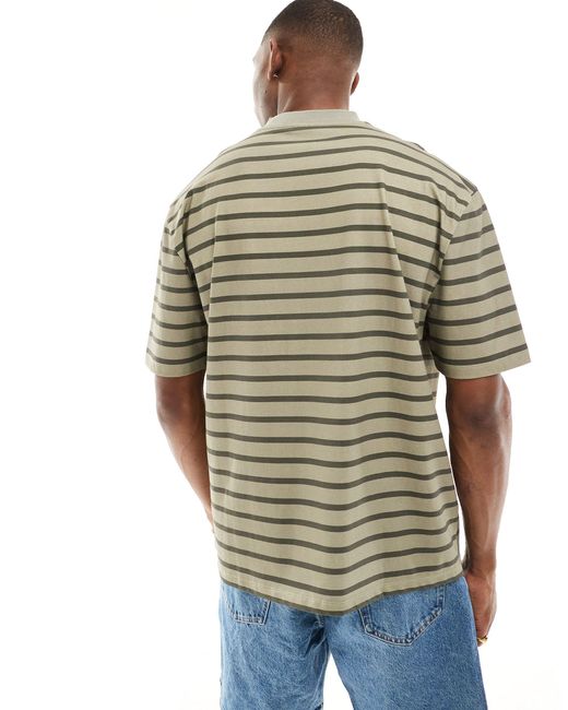 Camiseta caqui a rayas extragrande con estampado ASOS de hombre de color Multicolor