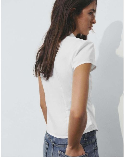Pull&Bear Blue Gathered Short Sleeve Shirt