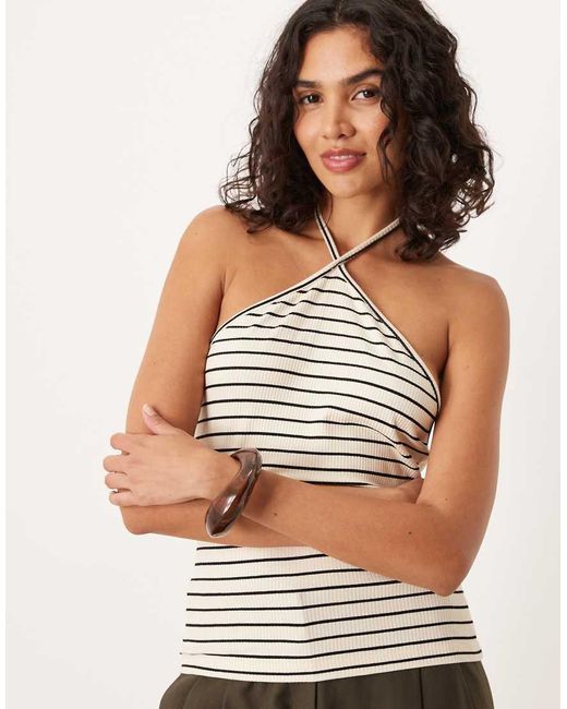 ASOS Brown Striped Halter Top