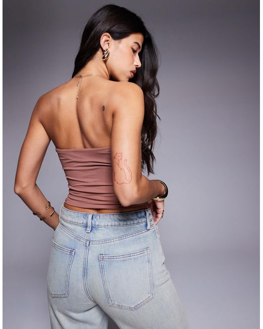 ASOS Brown Ruched Bandeau With Pointed Hem