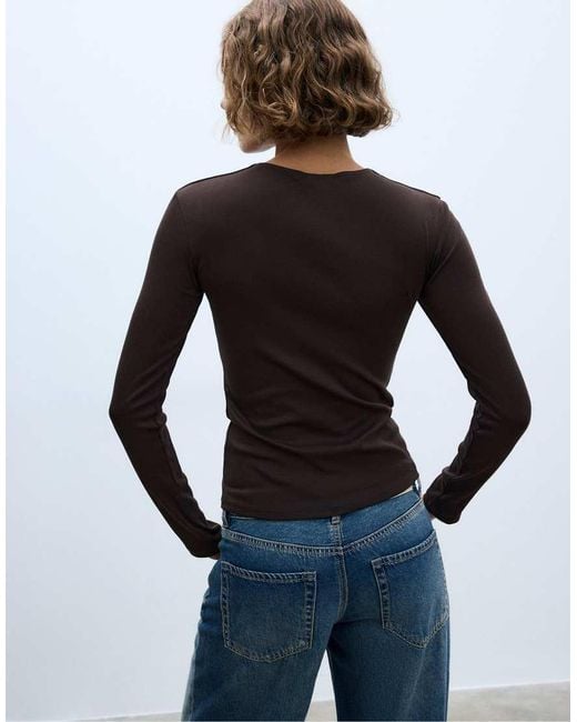 Stradivarius Blue Long Sleeve Basic T-Shirt