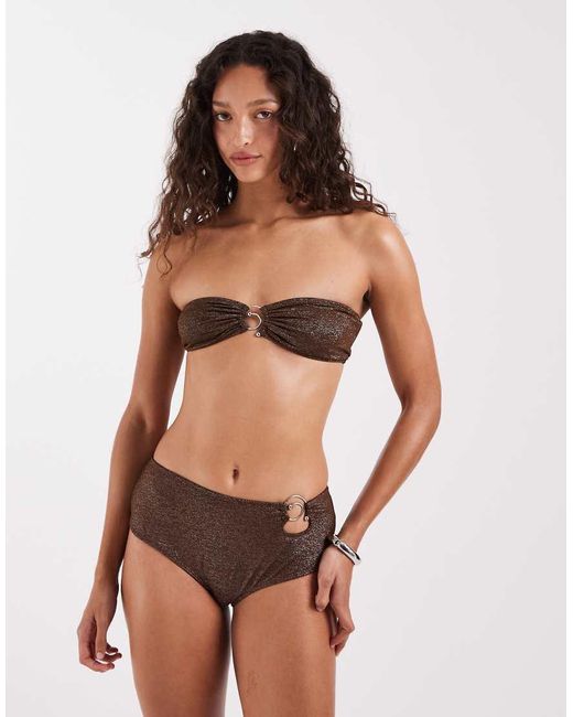 Motel Brown Sorawa Co-ord Spiral Bead Bandeau Bikini Top