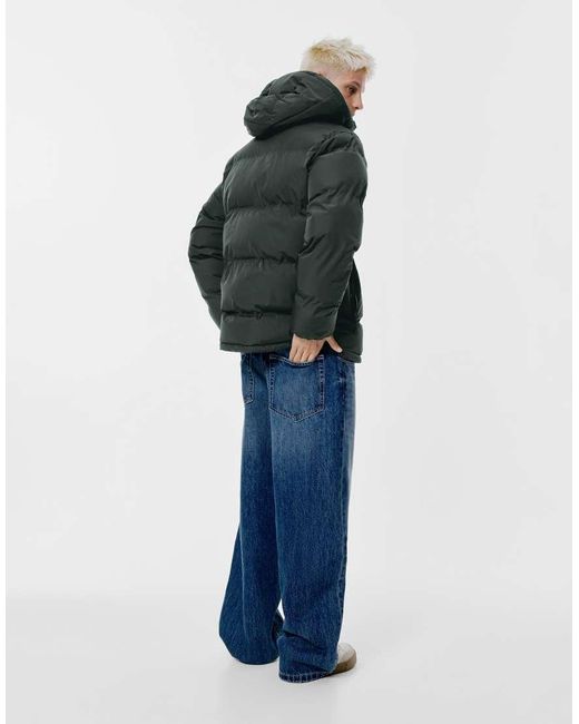 Pull&Bear Blue Heat-sealed Quilted Jacket With Hood for men