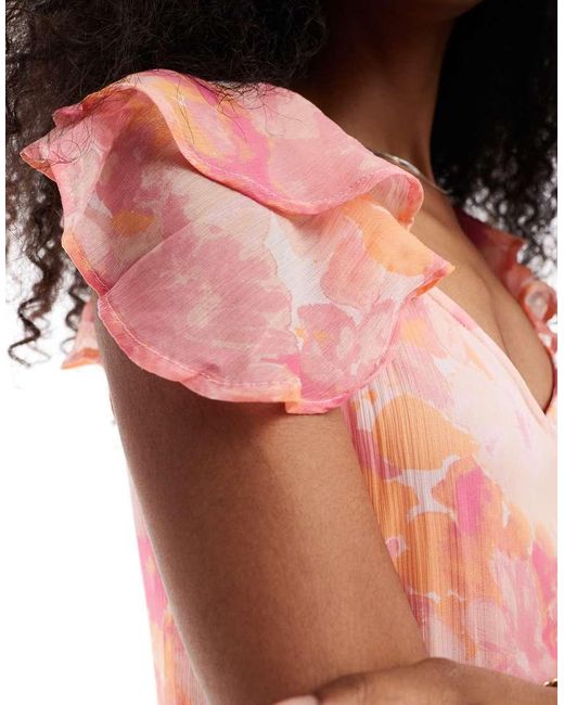 Vero Moda Pink Smilla Flutter Sleeve Ankle Dress