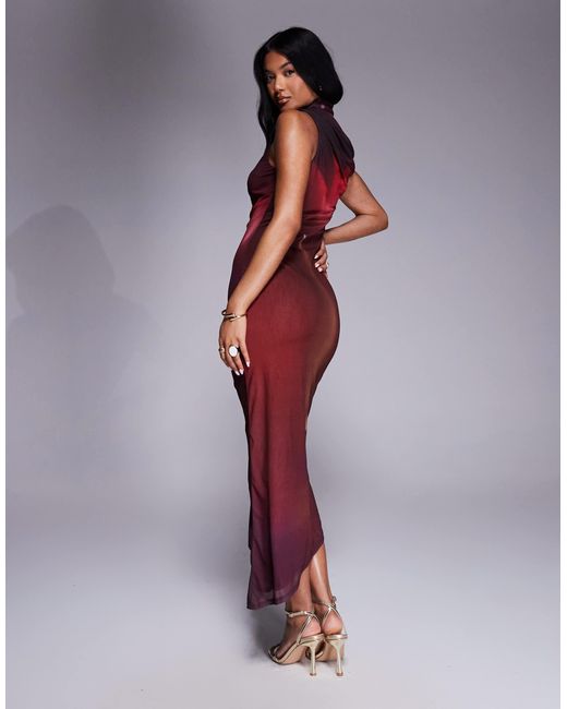 River Island Purple Asymmetric Highneck Mesh Midi Dress