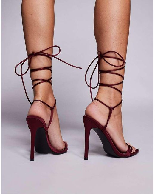 Sandalias De Tacón Con Diseño Anudado A La Pierna Merlot De -Rojo Public Desire de color Pink