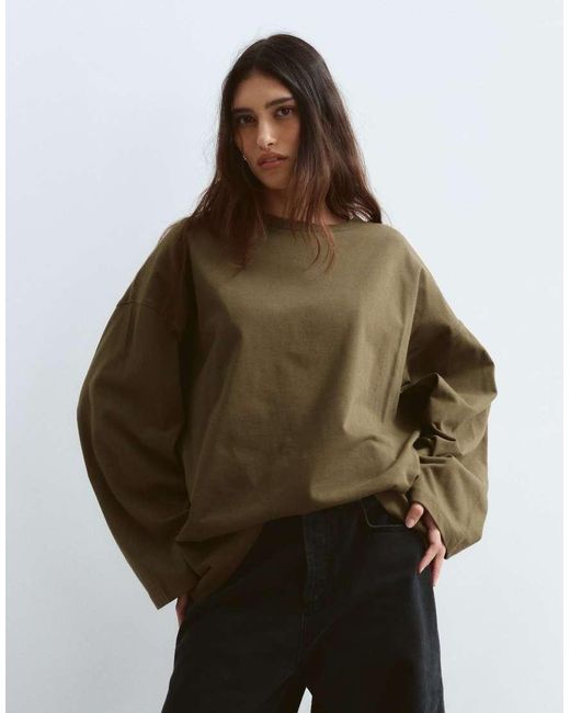 ARRANGE Green Cotton Oversized Long Sleeve T-shirt