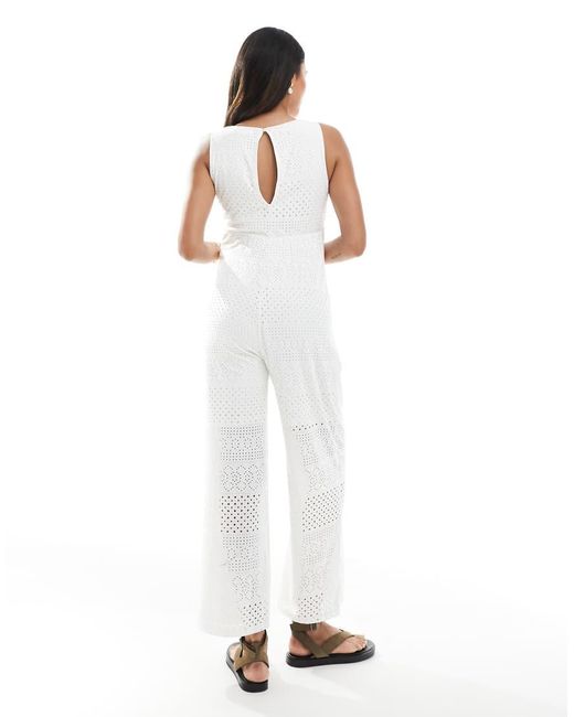 Mama.licious White Mamalicious Maternity Wide Leg Jersey Broderie Jumpsuit