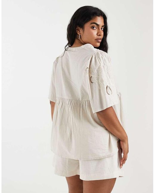 ONLY White Embroidered V-neck Blouse