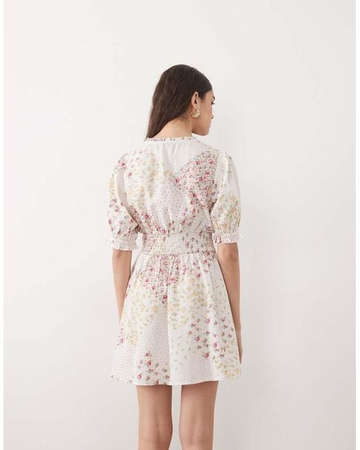 Wednesday's Girl Natural Wednesdays Girl Floaty Mini Dress Spliced Floral Spot
