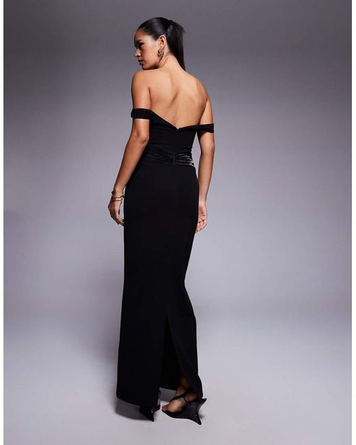 ASOS Black Premium Structured Off Shoulder Corset Maxi Dress With Moulded Hip