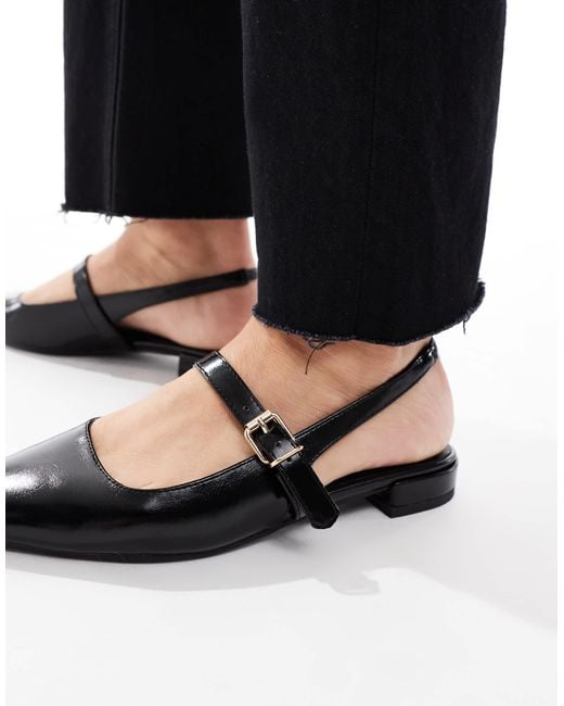 London Rebel Black Luna Sling Back Pointed Toe Flats