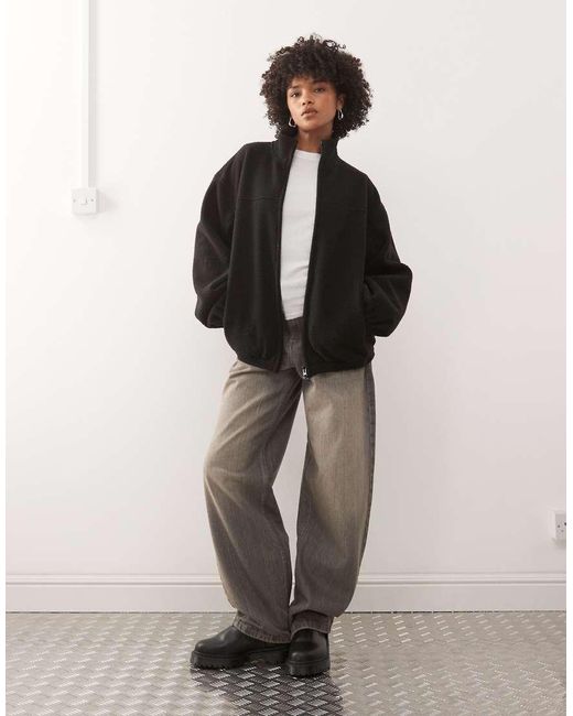 Weekday Black Oversized Borg Zip Fleece