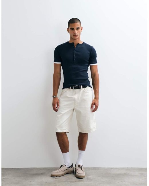 ASOS Blue Muscle Fit T-shirt With Henley Neck And Double Layer for men