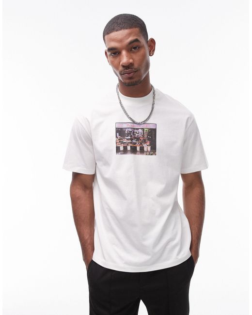 Camiseta color ultragrande con estampado fotográfico Topman de hombre de color White