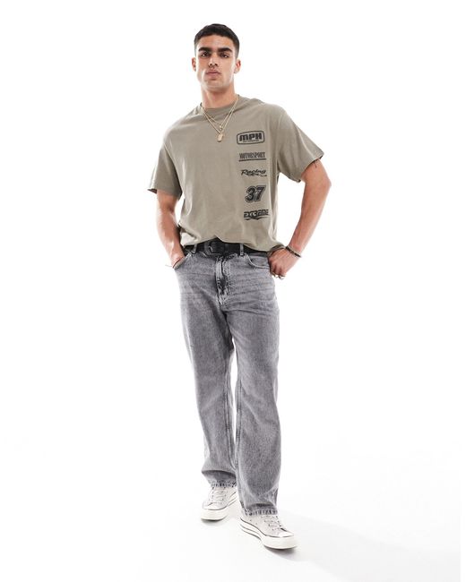 T-shirt antracite con stampa motocross di Bershka in Gray da Uomo