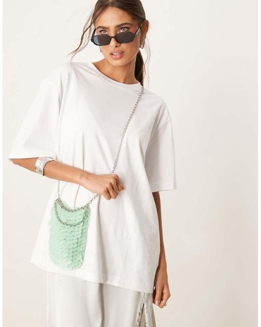 ASOS Natural Pastel Sequin Grab Pouch Bag With Detachable Chain Strap