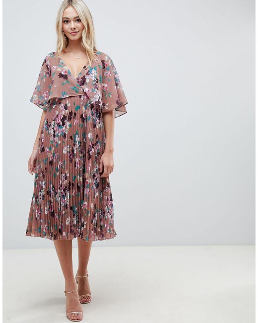flutter sleeve midi dress with pleat skirt