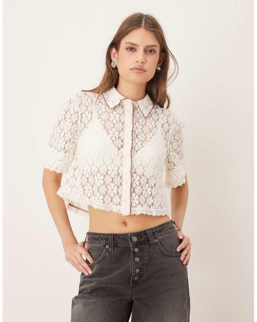 Free People White Button Down Lace Shirt