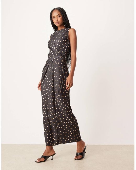 ASOS Natural Plisse Sleeveless Wrap Tie Front Maxi Dress