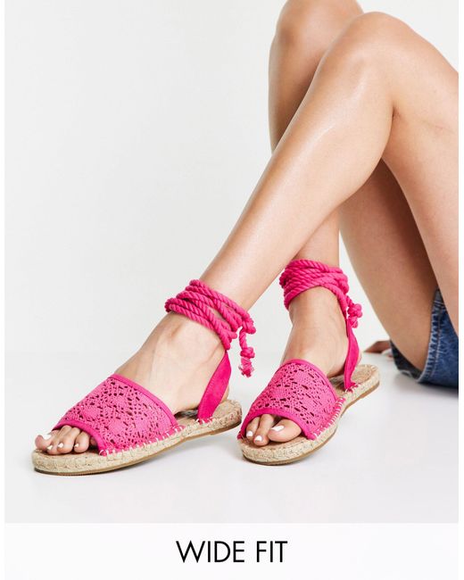 ASOS Wide Fit - June - Espadrille-sandalen Met Touwtjes in het Roze | Lyst  NL