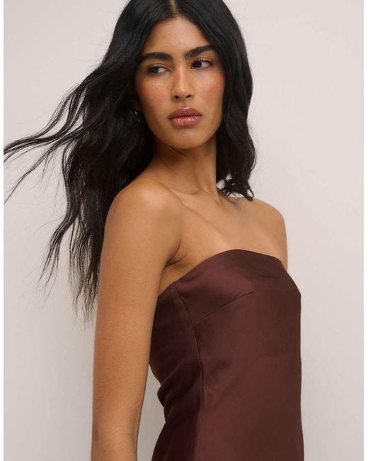 Nobody's Child Brown Arden Satin Bandeau Sleeveless Maxi Dress