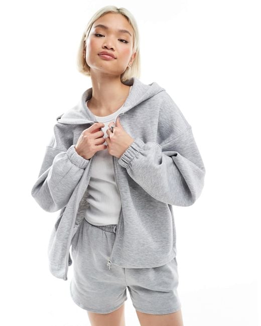Bershka White Oversized Zip Up Hoodie