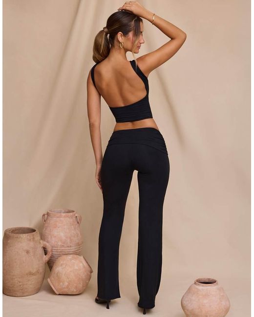 Oh Polly Natural Mid Waist Slinky Flare Trousers