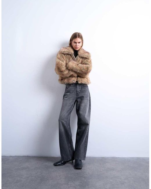 TOPSHOP Bomberjack Van Imitatiebont Met Strepen En Rits in het Blue