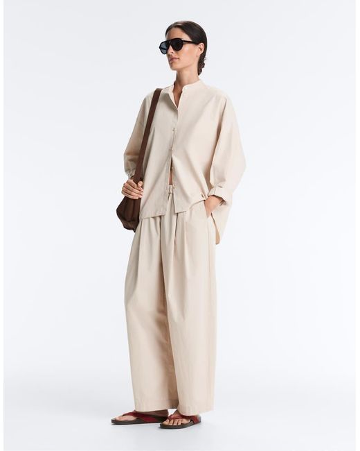 Oysho Natural 100% Cotton Stand-up Collar Shirt