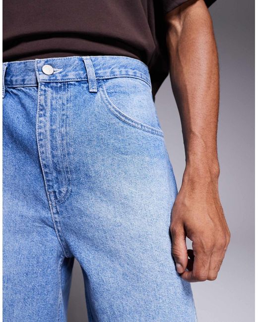 ASOS Blue Long Length Denim Jorts With Twisted Seam for men