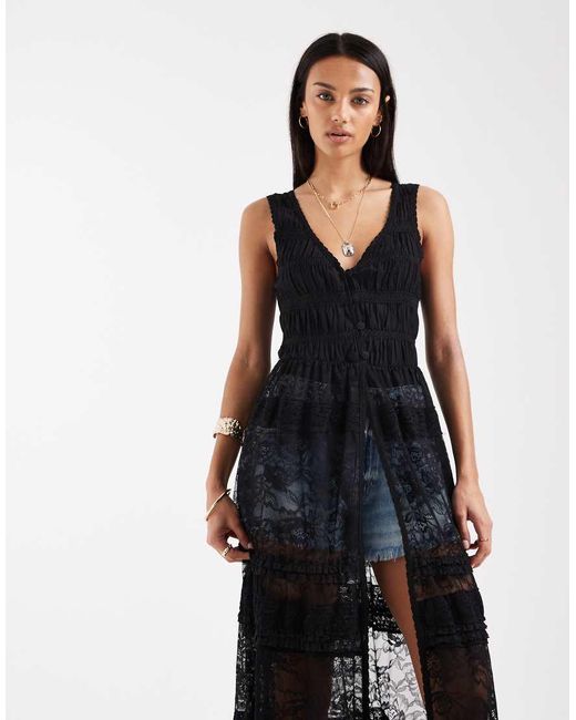 Free People Black Boho Sweet Saloon Maxi Lace Top