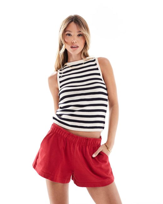 Mango Red Sleeveless Cropped Knitted Stripe Top