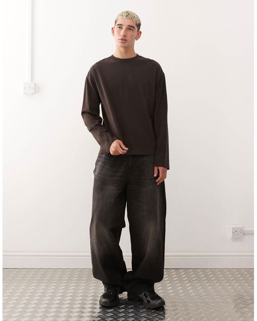 Great - t-shirt à manches longues coupe carrée - marron Weekday pour homme en coloris Black