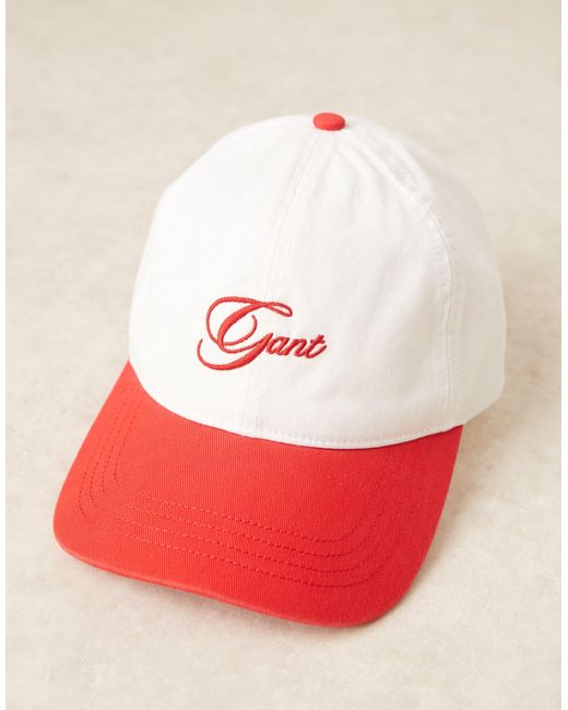 Gant Red Script Logo Cotton Twill Baseball Cap