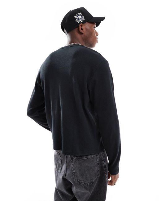T-shirt gaufré à manches longues Cotton On pour homme en coloris Black