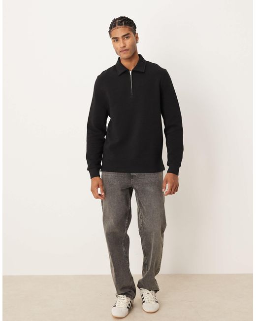 ASOS Black Quarter Zip With Ribbed Collar for men