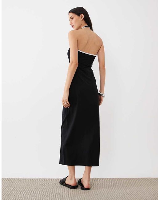 ASOS Black Halter Midi Dress With White Contrast Trim
