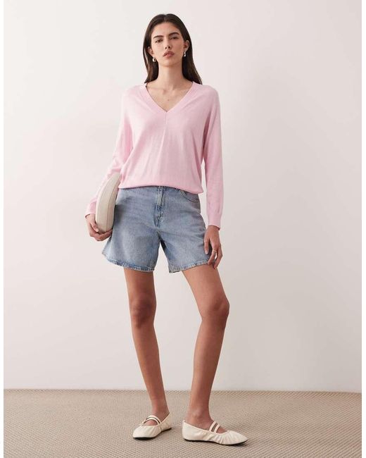 Mango Pink Lightweight Knitted V Neck Top