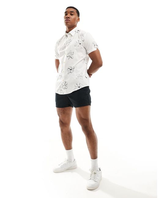 Chemise à manches courtes avec imprimé fleurs linéaire Ben Sherman pour homme en coloris White