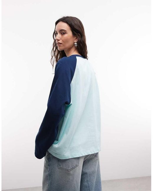 Collusion Blue Raglan Long Sleeve Boxy Tshirt