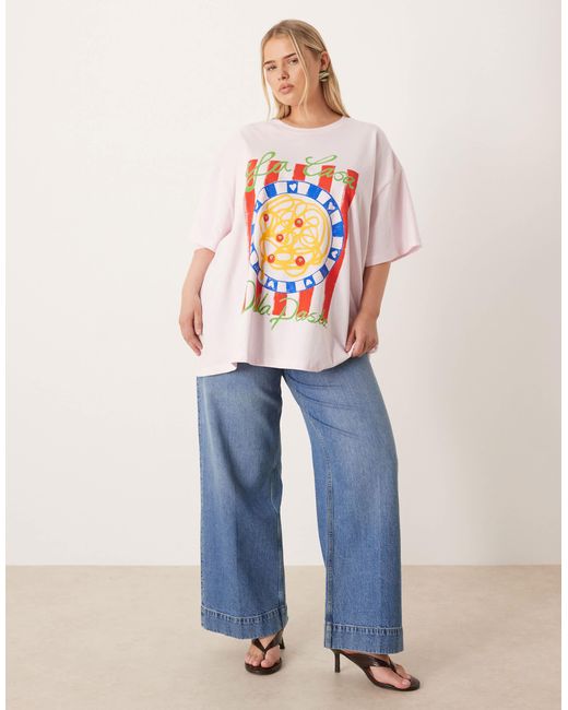 ASOS Orange Asos Design Curveoversized T-Shirt With Pasta Graphic